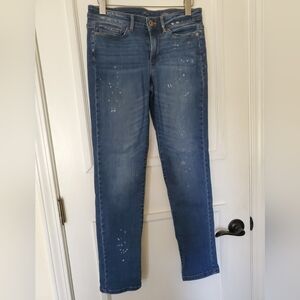 J.Jill Denim Jeans, Boyfriend Straight Leg Ankle, Size 4, Blue w/ Paint Splatter